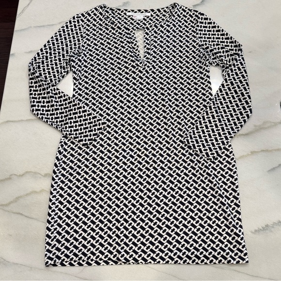 DVF Diane Von Furstenberg Dress Size 4 Black White Chain Link Silk - Picture 2 of 16
